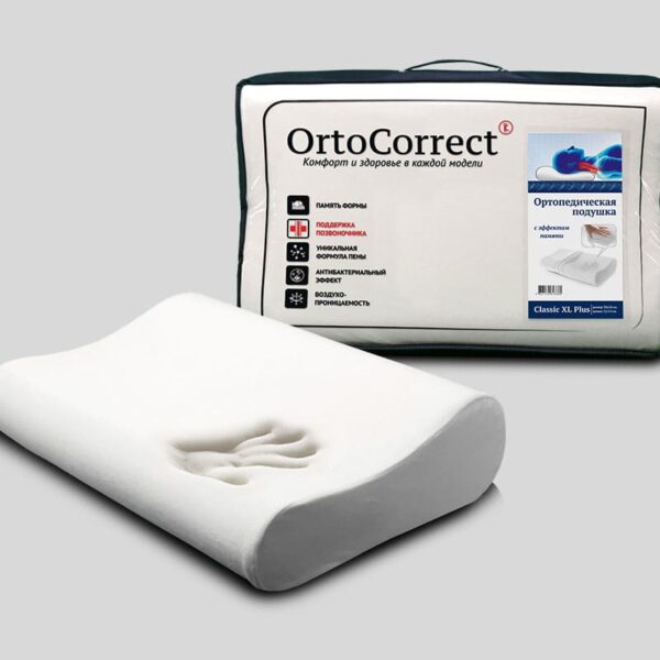 ORTOCORRECT Подушка Classic XL Plus ортопедическая 58*38 см, валик 12/14, с эффектом памяти