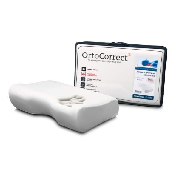 ORTOCORRECT Подушка PREMIUM 1 PLUS ортопедич. 54*34 см, валик 10/14, с памятью, с выемкой под плечо