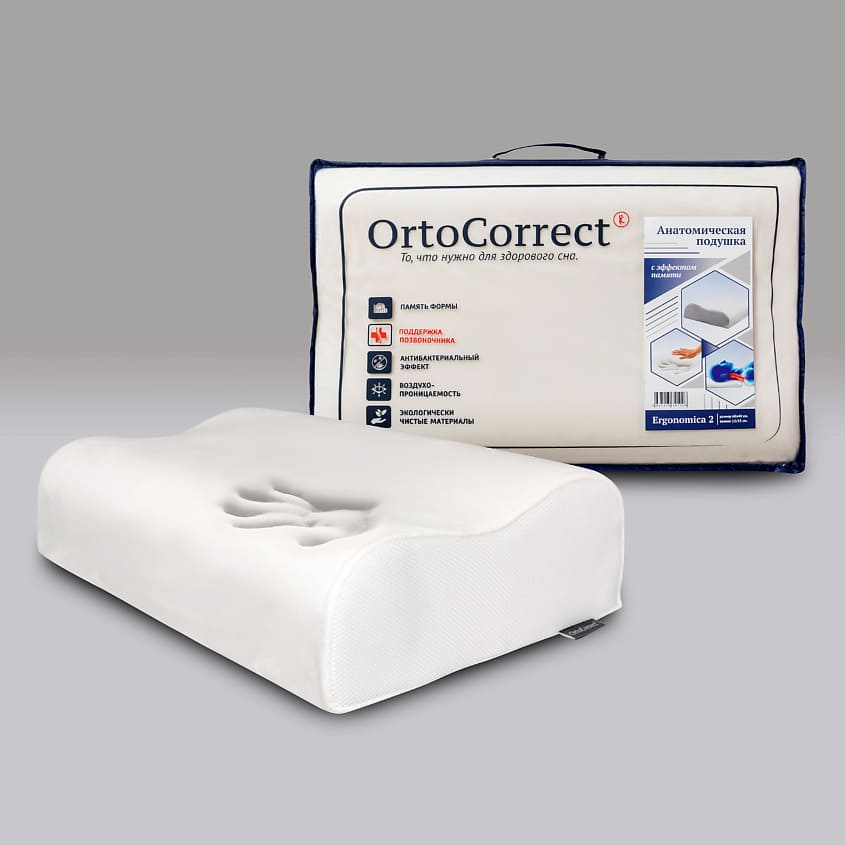 EX_70c88007-6d2f-4e1e-85a5-fc578b416aeb (1) ORTOCORRECT Подушка Эргономичная Е2 анатомическая 60*40 см, валик 11/13, с эффектом памяти — изображение 1